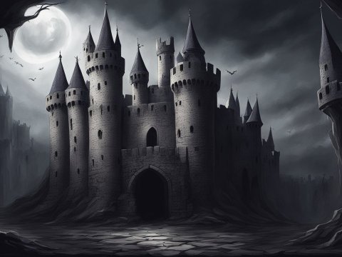 Dark Medieval Castle Under Full Moon