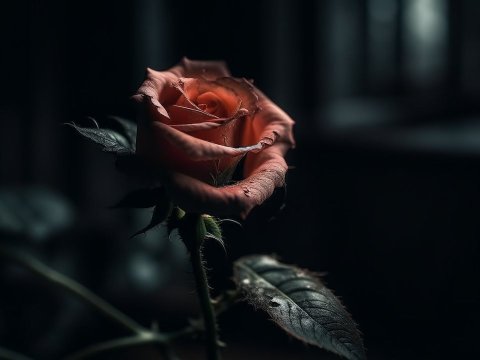 Dark Moody Close-Up of a Single Rose Bloom
