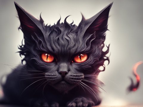 Dark Mystical Cat with Fiery Eyes