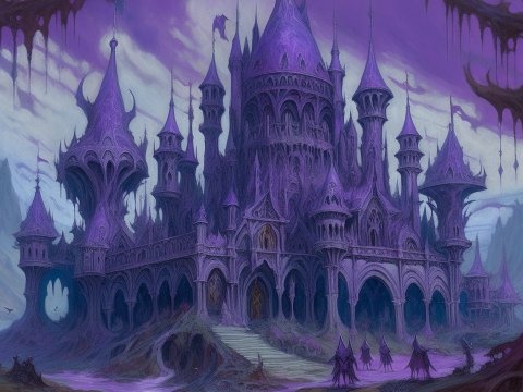 Dark Purple Gothic Castle in a Mystical Landscape