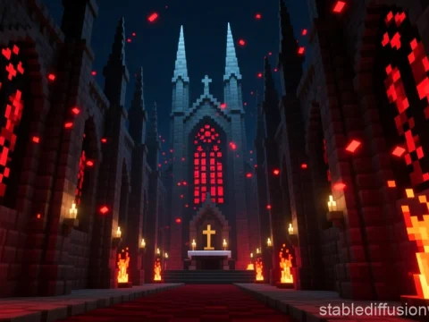 Dark Red Gothic Minecraft Cathedral Interior