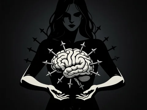 Dark Silhouette Woman Holding Pierced Brain