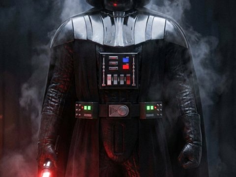 Dark Sith Lord with Red Lightsaber in Smoky Atmosphere