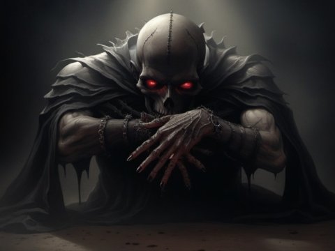 Dark Skeletal Figure with Glowing Red Eyes