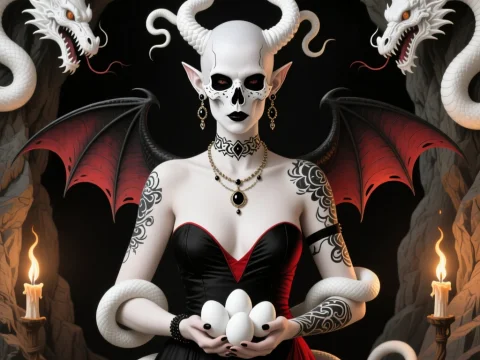 Dark Sorceress with Serpents and Dragon Wings