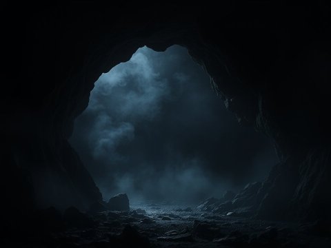 Dark Spooky Cave Entrance with Mist
