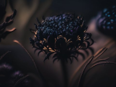 Dark Toned Macro of Mysterious Flowers with High Lighting
