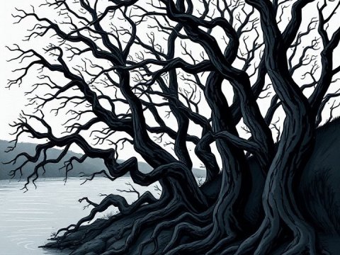 Dark Twisted Trees by the Water