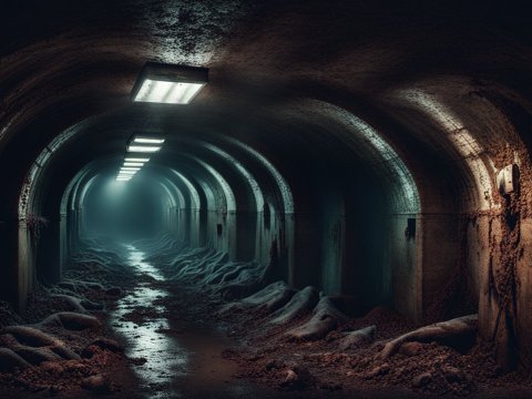 Dark Underground Tunnel with Creepy Organic Growths