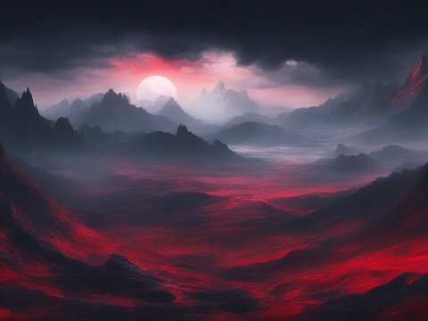 Dark Underworld Landscape with Red Glowing Terrain