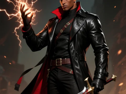 Dark Warrior with Lightning Magic and Enchanted Sword