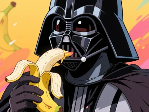 Darth Vader Eating a Banana in Anime Style