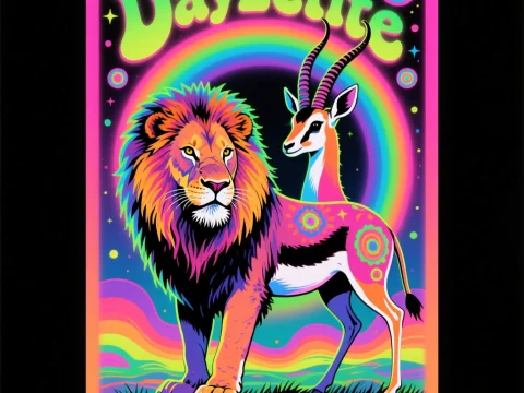 Dayzelite Neon Lion and Gazelle Hybrid Poster