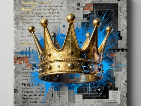 Deconstructed Golden Crown with Abstract Glitch Art