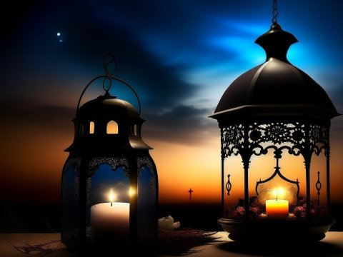 Decorative Lanterns with Candles at Sunset