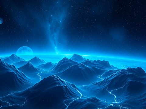 Deep Blue Futuristic Cosmic Mountain Landscape
