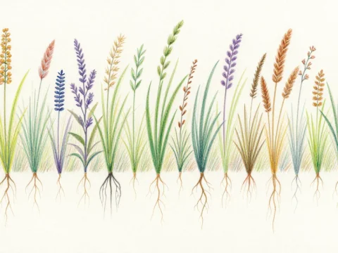 Delicate Botanical Study of Prairie Grasses
