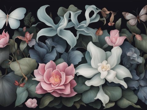 Delicate Floral Composition with Butterflies