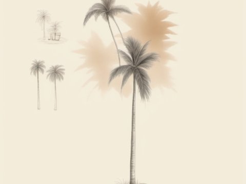 Delicate Pencil Sketches of Palm Trees with Soft Shadows