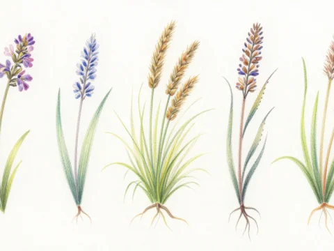 Delicate Prairie Grass and Wildflower Watercolor Study