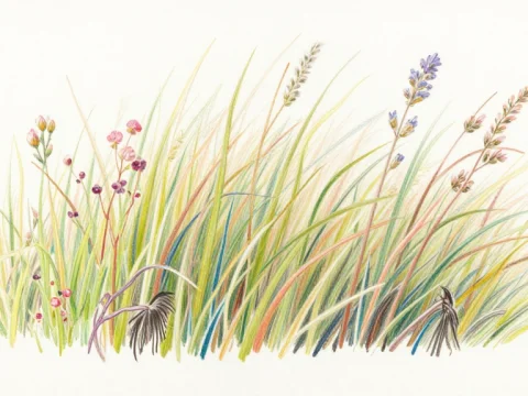 Delicate Prairie Grass and Wildflowers Painting