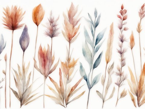 Delicate Watercolor Dried Plants in Soft Earth Tones