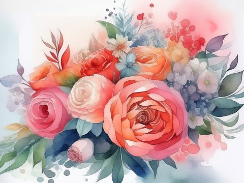 Delicate Watercolor Floral Bouquet Illustration