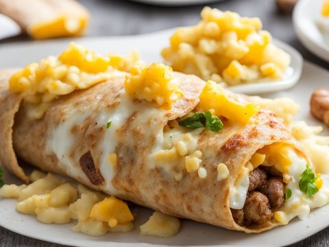 Delicious Breakfast Burrito with Sausage and Cheese