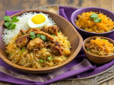 Delicious Chicken Biryani Served in Wooden Bowls