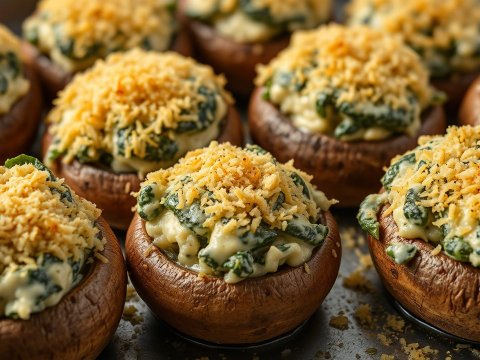 Delicious Large Baked Mushrooms Stuffed with Cheese and Spinach