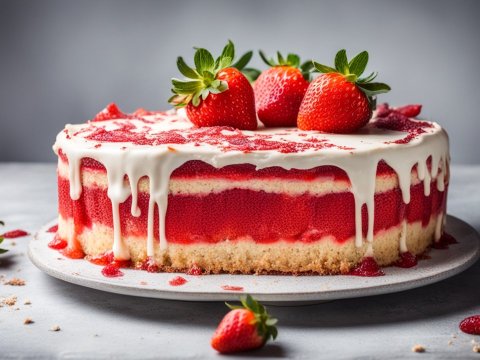Delicious Strawberry Fraisier Cake with Dripping White Icing