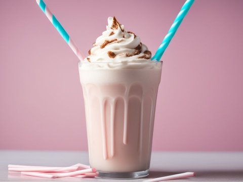 Delicious Strawberry Milkshake with Whipped Cream and Straws