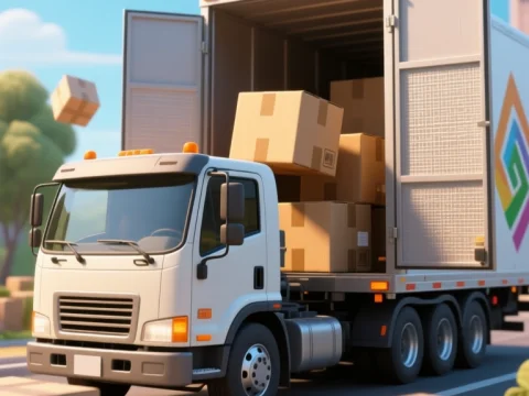Delivery Truck Loading Boxes on a Sunny Day