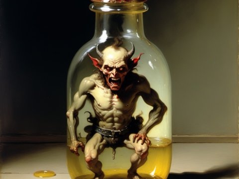 Demonic Creature Trapped in a Glass Bottle