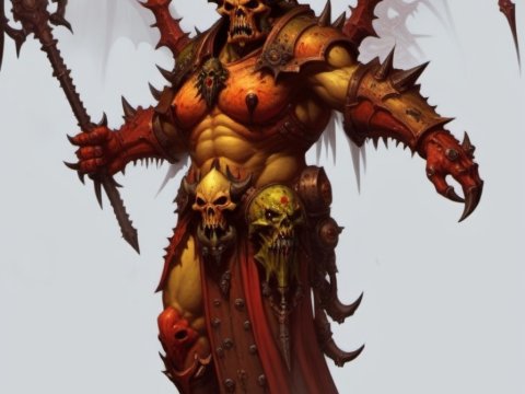 Demonic Warrior with Horned Skull Helmet and Spiked Armor