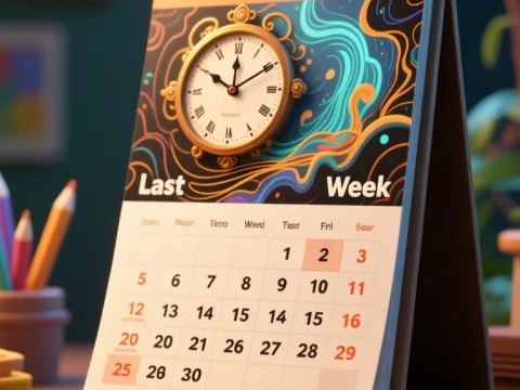 Desk Calendar with Artistic Clock and Colorful Background