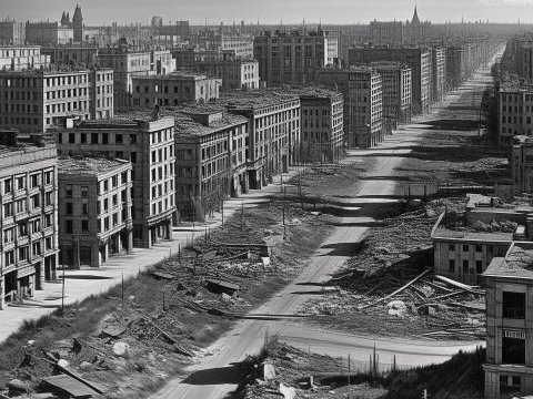 Desolate Abandoned Cityscape in Black and White