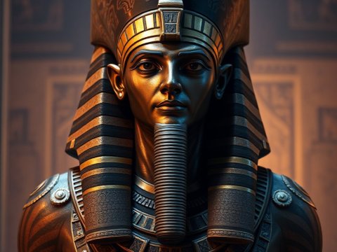 Detailed 3D Render of Ancient Egyptian Pharaoh Statue