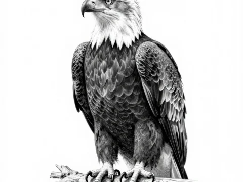 Detailed Black and White Bald Eagle Illustration