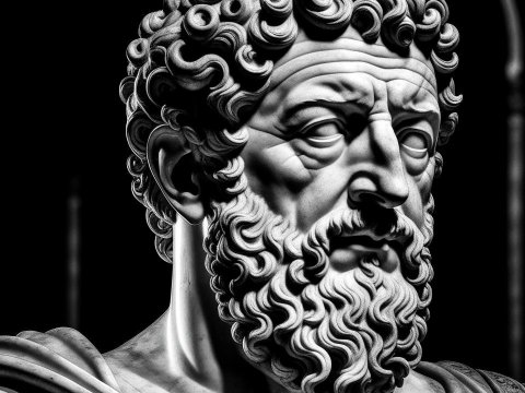Detailed Black and White Bust of Marcus Aurelius