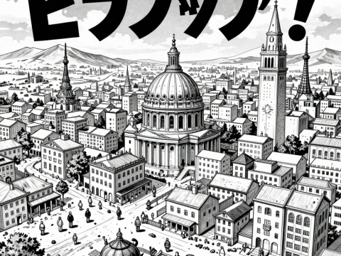 Detailed Black and White Manga Cityscape