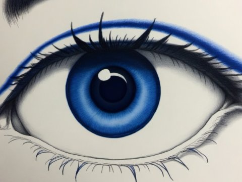 Detailed Blue Eye Illustration with Bold Eyeliner