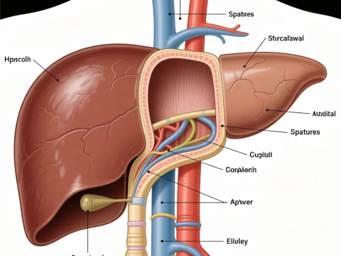Detailed Coronal View of Liver Anatomy with Vascular Structures