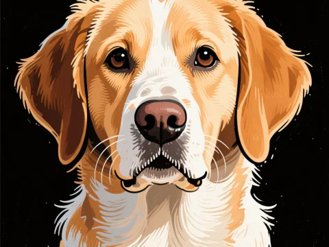 Detailed Digital Illustration of a Golden Retriever Dog