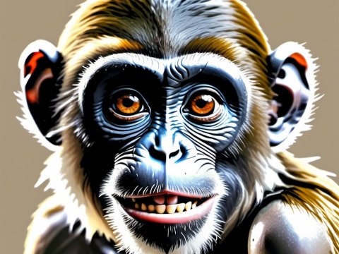 Detailed Digital Portrait of a Smiling Monkey