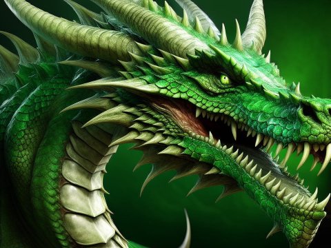 Detailed Green Dragon Head with Sharp Teeth