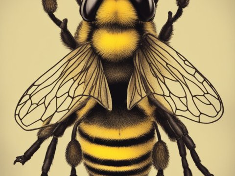 Detailed Illustration of a Bumblebee on Neutral Background