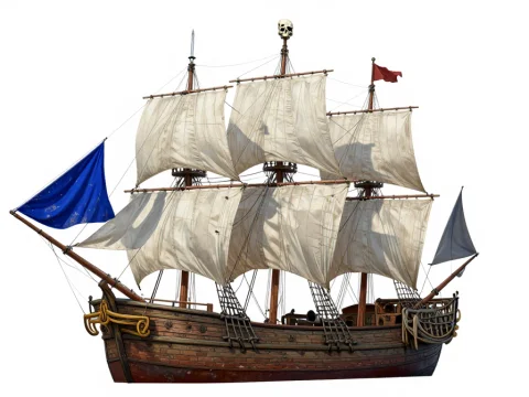 Detailed Illustration of a Historic Brig Sailing Ship