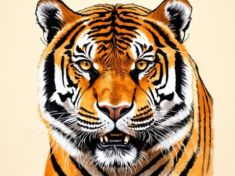 Detailed Illustration of a Tiger's Face