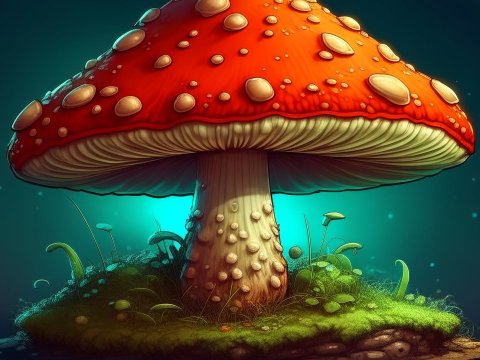 Detailed Illustration of a Vibrant Red Mushroom